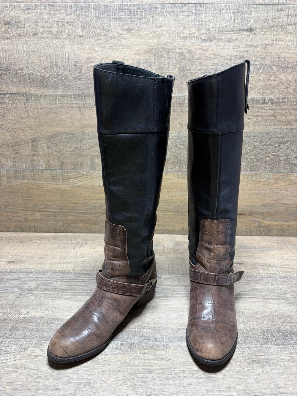 Sam Edelman Two-Tone Black and Brown Knee Boots